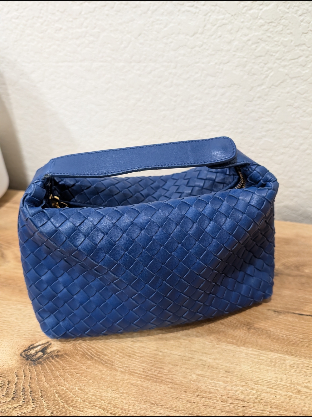 Bottega Veneta Vintage Candy Wallace Intrecciato Top Handle Bag In Cobalt Blue